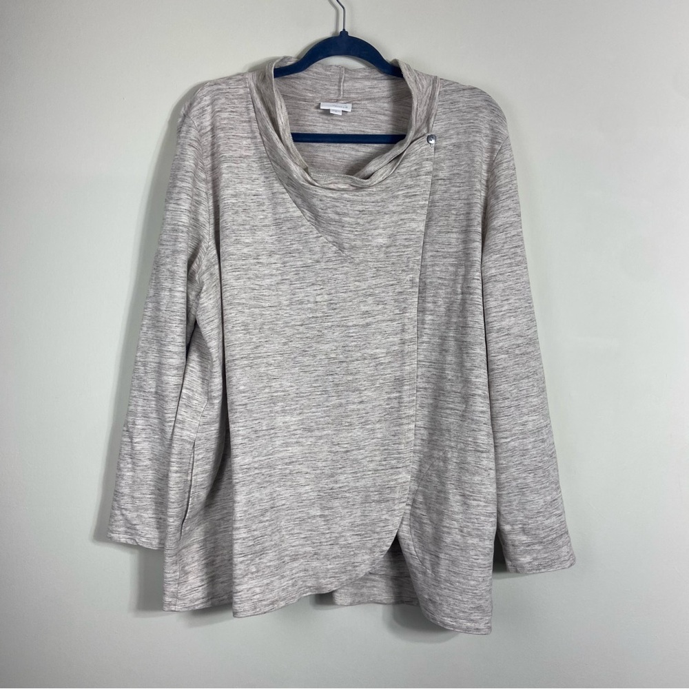 Pure Jill Heather Gray Cowl Neck wrap shirt cardigan, XL